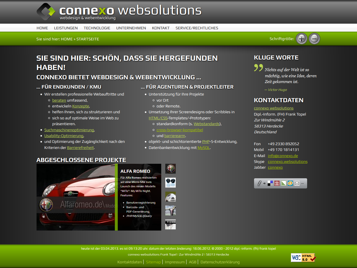 Screenshot: Website der connexo websolutions, erstellt 2007