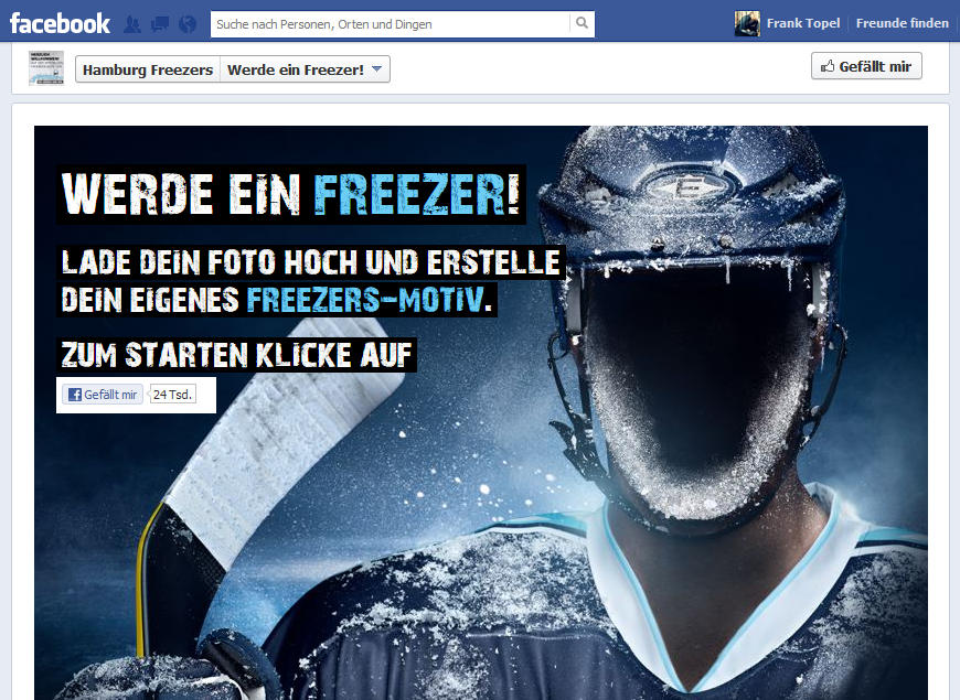 Screenshot: Hamburg Freezers 'Werde ein Freezer'-Facebook-App